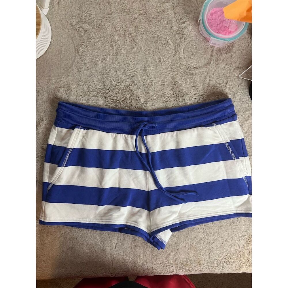 Vineyard Vines Women's Blue Striped Sweat Shorts Size M Elastic Waistban…